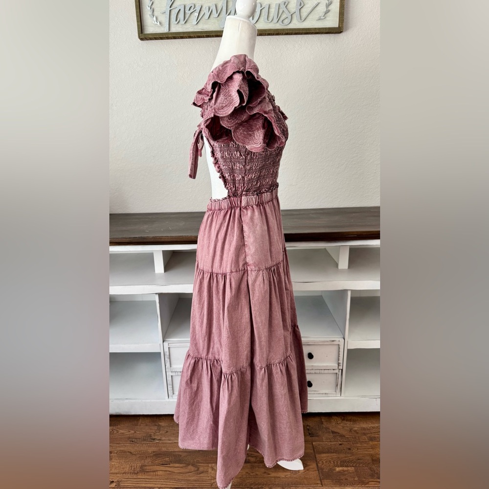 Sea New York Heidi Smocked Maxi Dress Rose Heart Open Back Women's Size 4 *6 - Picture 4 of 10